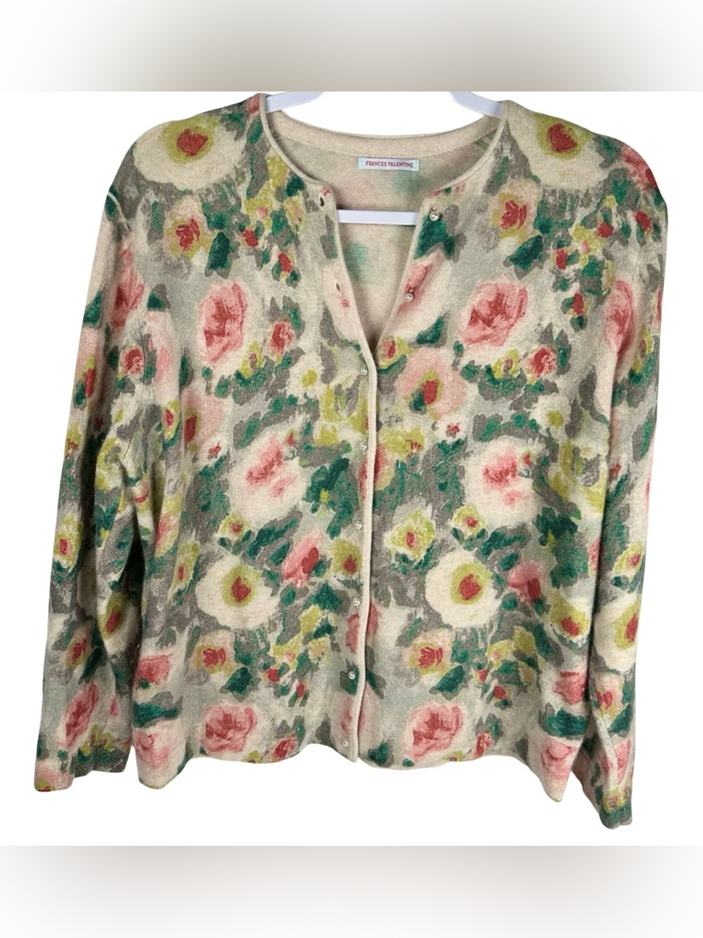 Frances Valentine Angora Lambswool Watercolor Floral Cardigan Sweater Size Large